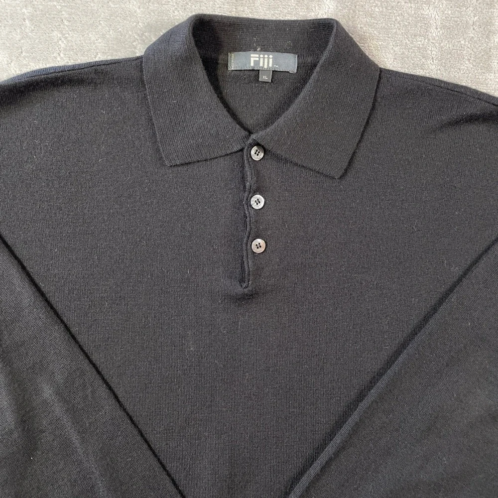 Fiji Sweater Polo Mens XL Black Long Sleeve Italy Knit Collared Office Preppy - Picture 3 of 9